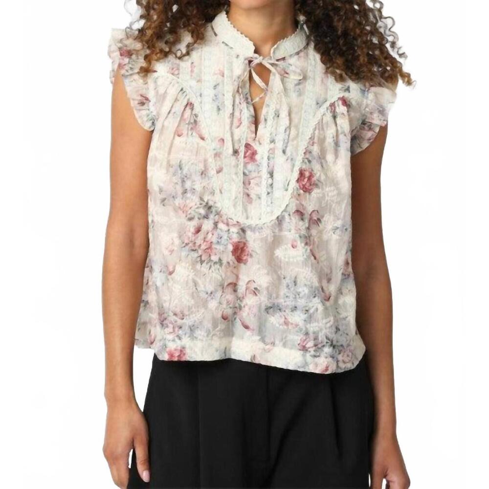 NEW OLIVIA DAR women's tayna floral top in cream